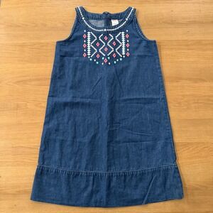 Gymboree Girls Denim Dress Size 10 Embroidered Tribal Boho Sleeveless Zip